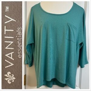 Vanity Essentials Top Teal 3/4 Sleeves high-low pocket casual lightweight scoop